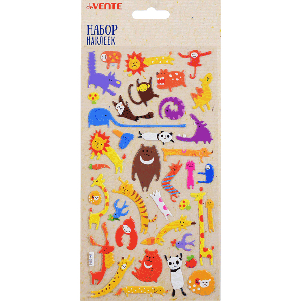 Набор наклеек для творчества объемные "deVENTE. Funny animals" 12,5 x 23 см, в пластиковом пакете с 