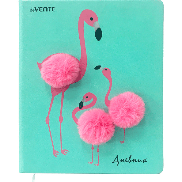 Дневник 1-11 кл. "deVENTE. Flamingo family" из искусственной кожи, аппликация из меха