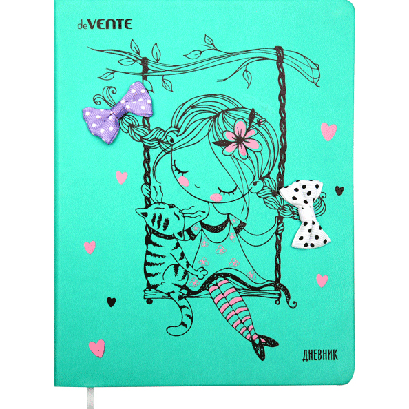 Дневник 1-11 кл. "deVENTE. Girl on a swing" искусств. кожа, шелкография, объемная аппликация