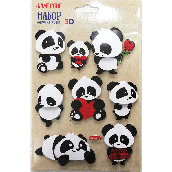 Набор наклеек для творчества бумажных 3D "deVENTE. Funny panda" 15 x 21 см, в пластиковом пакете с б