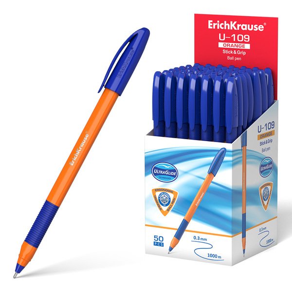 Ручка шариковая ErichKrause® U-109 Orange Stick&Grip 1,0 мм Ultra Glide Technology, синяя