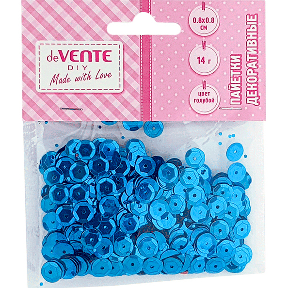 Пайетки декоративные "deVENTE. Metallic" 14 г, размер 8x8 мм, цвет голубой, в пластиковом пакете с б