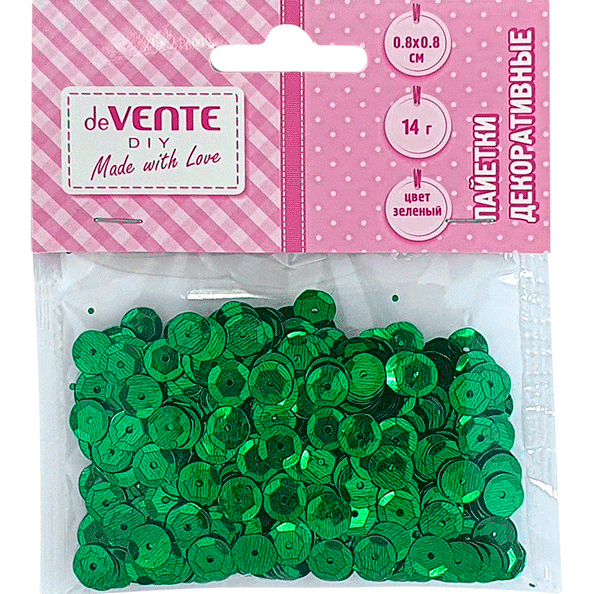 Пайетки декоративные "deVENTE. Metallic" 14 г, размер 8x8 мм, цвет зеленый, в пластиковом пакете