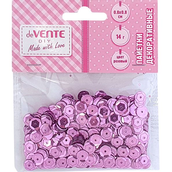 Пайетки декоративные "deVENTE. Metallic" 14 г, размер 8x8 мм, цвет розовый, в пластиковом пакете с б