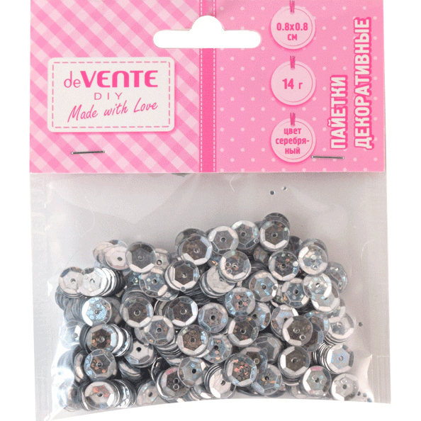 Пайетки декоративные "deVENTE. Metallic" 14 г, размер 8x8 мм, цвет серебряный, в пластиковом пакете 
