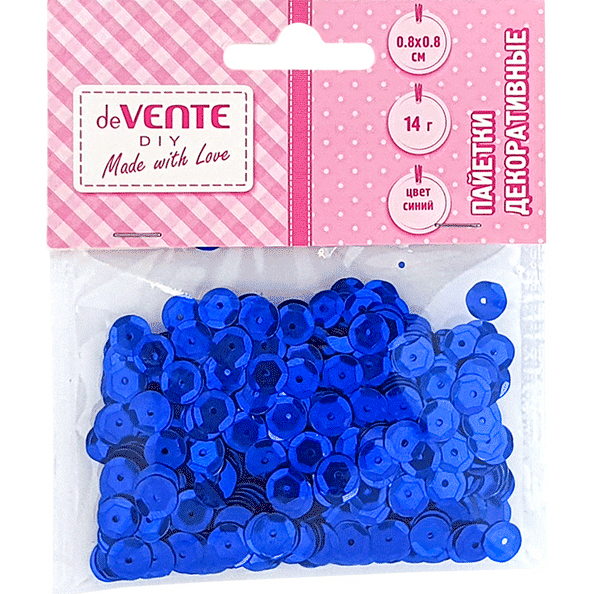 Пайетки декоративные "deVENTE. Metallic" 14 г, размер 8x8 мм, цвет синий, в пластиковом пакете с бли