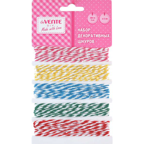 Набор декоративных шнуров "deVENTE" 5 шт разного цвета, размер 200x0,2 см, в пластиковом пакете