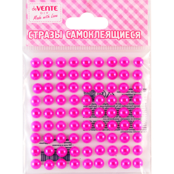 Стразы самоклеящиеся "deVENTE. Жемчуг" акриловые, размер 8 мм, 80 шт, цвет розовый, в пластиковом па