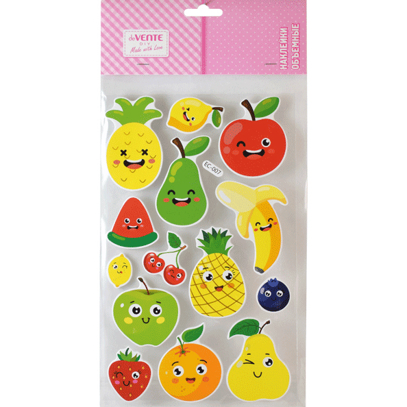 Наклейки объемные "deVENTE. Fruits" из фоамирана, карточка 15x25 см, в пластиковом пакете с блистерн