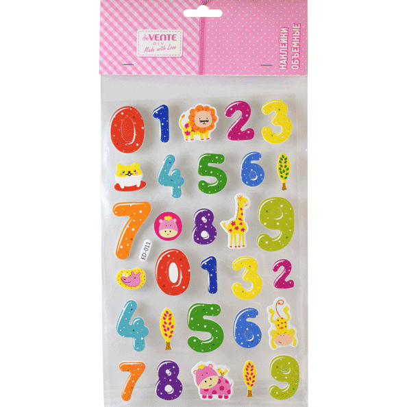 Наклейки объемные "deVENTE. Цифры" из фоамирана, карточка 15x25 см, в пластиковом пакете с блистерны