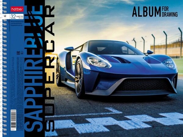 Альбом д/рис. 32 л. на спирали "BLUEsupercar" перфорация на отрыв, 5 диз.в блоке 