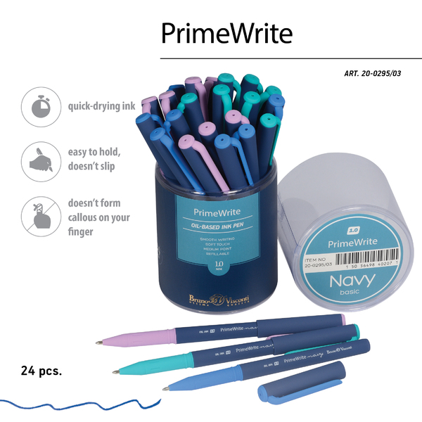 Ручка шариковая 1,0 мм "PrimeWrite. Basic. Navy" масло, синяя