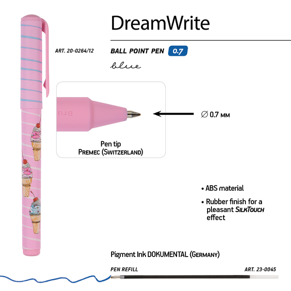 Ручка шариковая 0,7 мм "DreamWrite. Сахарный рожок" в тубусе СИНЯЯ, 3 вида