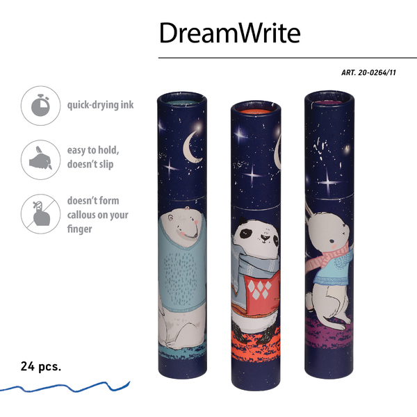 Ручка шариковая 0,7 мм "DreamWrite. Волшебная ночь" в тубусе СИНЯЯ, 3 вида