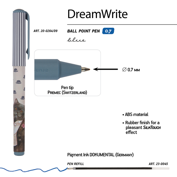 Ручка шариковая 0,7 мм "DreamWrite. Очень важный кот" в тубусе СИНЯЯ 3 вида