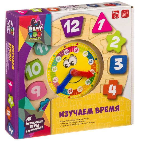 Игра деревянная Bondibon ИЗУЧАЕМ ВРЕМЯ, BOX 