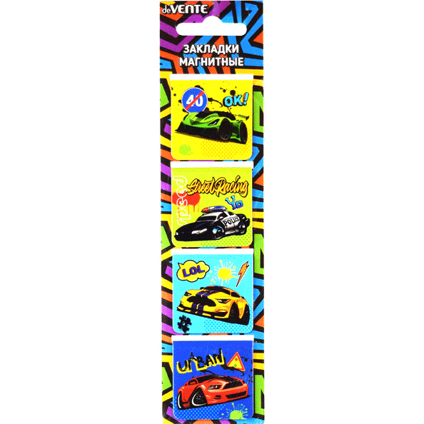 Набор закладок для книг "deVENTE. Street Racing" магнитных бумажных, 4 шт в блистерной упаковке