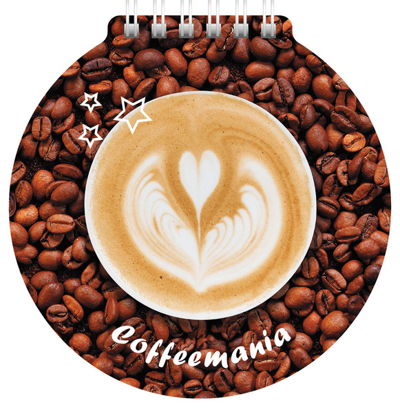 Блокнот 60 л. на гребне "CoffeeMania "с фигурной высечкой, 80 гр/кв.м