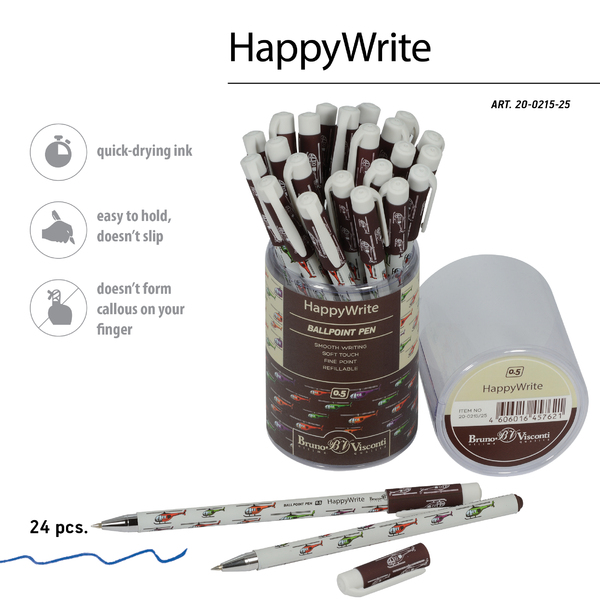 Ручка шариковая 0,5 мм "HappyWrite. Вертолетики" СИНЯЯ 