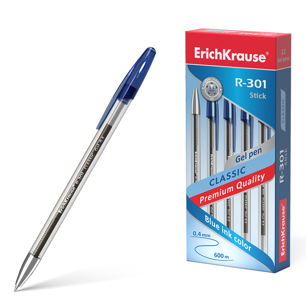 Ручка гелевая 0,5 мм ErichKrause® R-301 Classic Gel Stick синяя