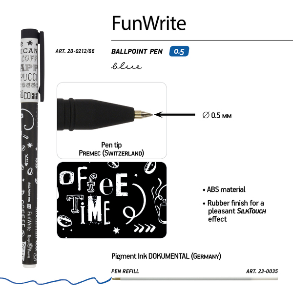 Ручка шариковая 0,5 мм "FunWrite. Coffee Time. Эспрессо" синяя