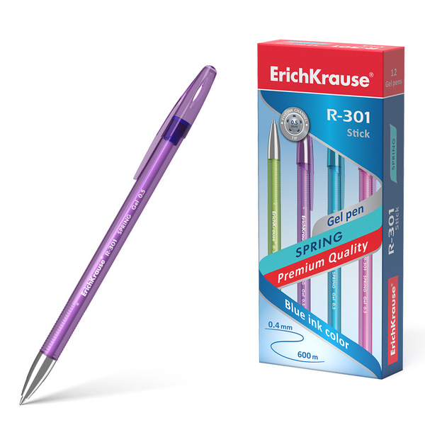 Ручка гелевая 0,5 мм ErichKrause, СИНЯЯ, R-301 Spring Gel Stick 