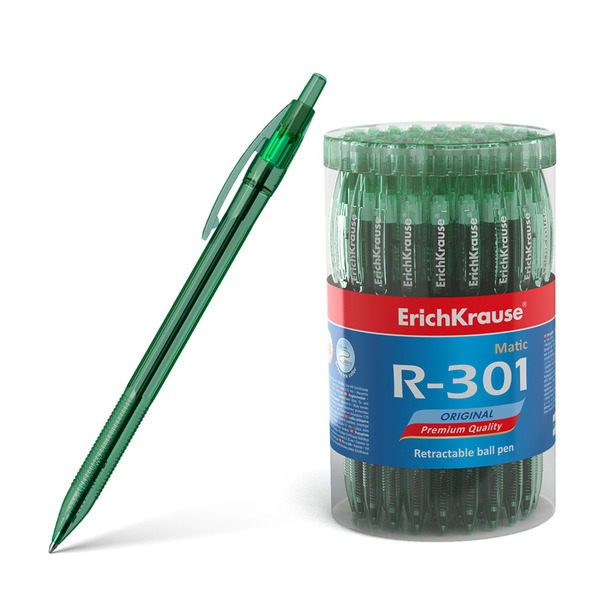 Ручка шариковая автомат. ErichKrause R-301 Original Matic 0.7, цвет чернил зеленый 