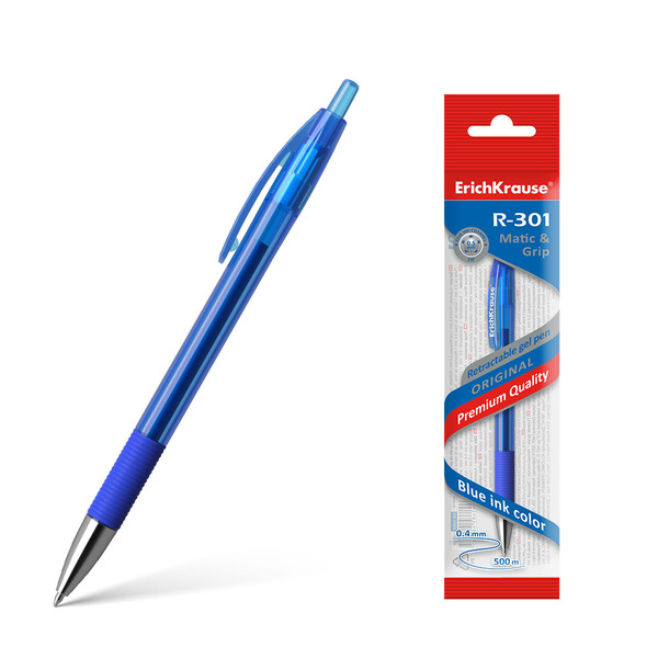 Ручка гелевая автомат "ErichKrause®" цвет чернил синий R-301 Original Gel Matic&Grip, 