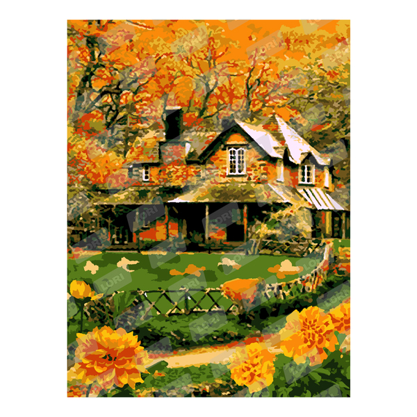 Картина по номерам 30*40 "Осенний домик"
