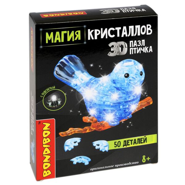 Пазл 3D МАГИЯ КРИСТАЛЛОВ «ПТИЧКА» с подсветкой, 50 деталей, Bondibon
