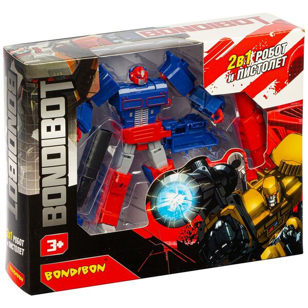 Трансформер 2в1 BONDIBOT робот и пистолет с проектором, Bondibon BOX цвет синий 500-35