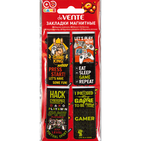 Набор закладок для книг "deVENTE. Game" магнитных бумажных, 4 шт в блистерной упаковке, размеры закл