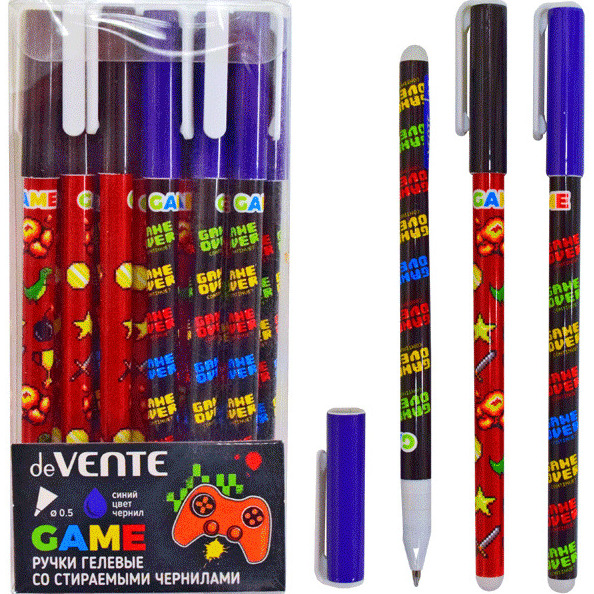 Ручка гелевая 0,5 мм стираемая "deVENTE. Game" 2 дизайна корпуса ассорти, с ластиком