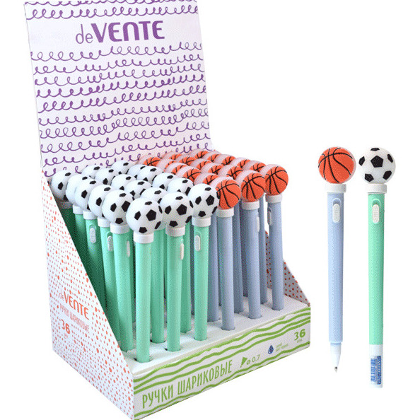 Ручка шарик. подарочная 0,7 мм "deVENTE. Balls"с LED-подсвет. декор. в форме футбол. и баскет. меча,