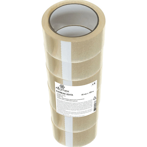 Клейкая лента упаковочная 48 мм * 100 м 45 мкм "Attomex" прозрачная, реальная намотка