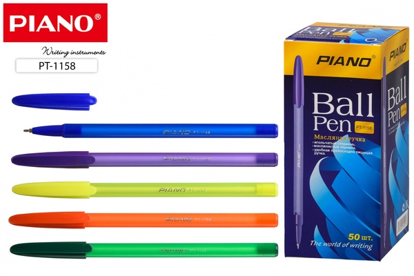 Ручка шариковая 0,5 мм "Piano" на масляной основе, синяя, яркий, цветной, полупрозрачно- флюорисцент