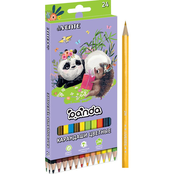 Карандаши 24 цв. "deVENTE. Panda" 2М, диаметр грифеля 2,8 мм, шестигранные, в картонной к