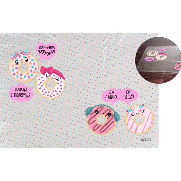 Клеенка для труда "deVENTE. Donuts" 50x70 см, прозрачный PVC с цв. рисунком, плотн. 150 мкм