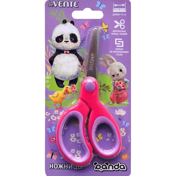 Ножницы 130 мм детские "deVENTE. Panda" с закругленными кончиками лезвий, прорезиненными ручками
