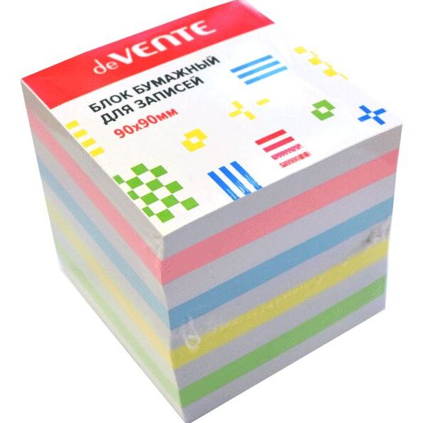 Блок бумаги  9*9*9см "deVENTE" цветной, офсет 100 г/м², белизна 92%, непроклеенный