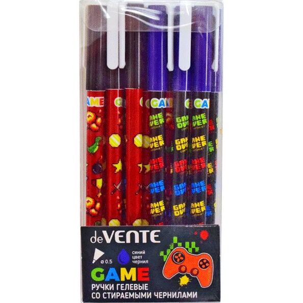 Ручка гелевая 0,5 мм стираемая "deVENTE. Game" 2 дизайна корпуса ассорти, с ластиком