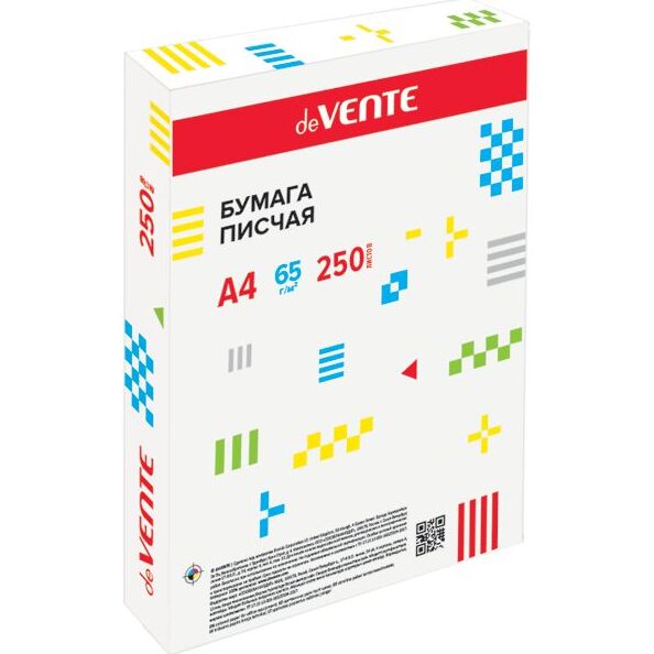Бумага писчая "deVENTE" A4 250 л, 65 г/м², белизна 92%, цветной амбалаж