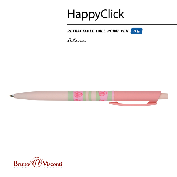 Ручка шариковая 0,5 мм "HappyClick. Ягодные тортики. Клубника" СИНЯЯ
