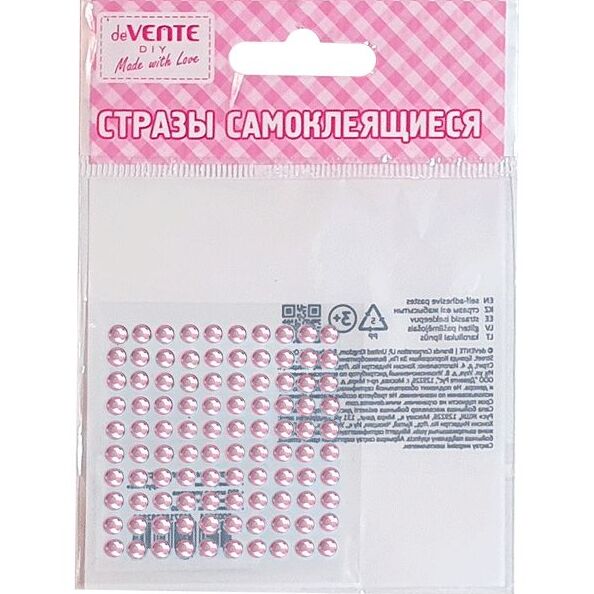 Стразы самоклеящиеся "deVENTE. Dots" размер 4 мм, карточка 60x60 мм, нежно-розовые, 100 шт в пластик