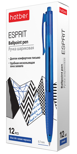 Ручка шариковая автомат. 0,7 мм Hatber Esprit чернила на масл.основе с резиновым грипом 