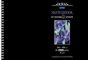 Скетчбук А4 20 л. гребень "Ирисы" блок из черной бумаги 160г/кв.м жесткая подложка 