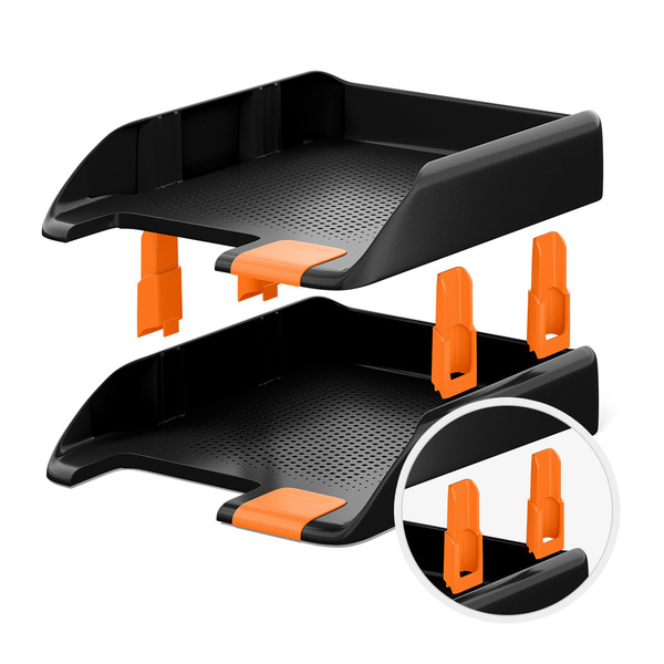 Набор из 2 пластиковых лотков с боковыми креплениями ErichKrause® Forte, Accent, черный с оранжевой 