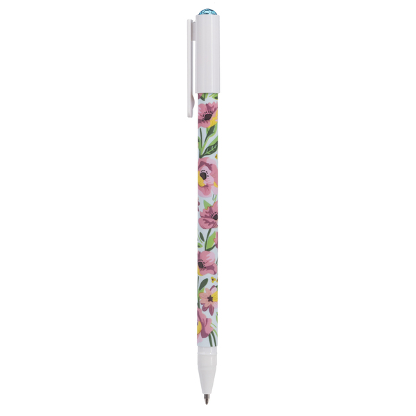 Ручка шариковая 0,7 мм Hatber Flora Синяя с колпачком и клипом чернила на масл.основе -Ассорти