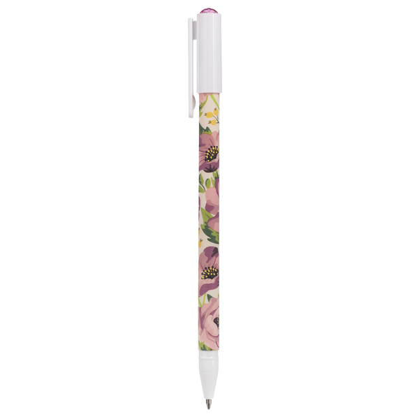 Ручка шариковая 0,7 мм Hatber Flora Синяя с колпачком и клипом чернила на масл.основе -Ассорти