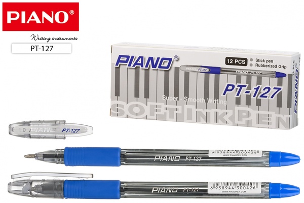 Ручка шариковая 0,5 мм "Piano" масло, синяя, прозрачный серый корпус, резиновый держатель